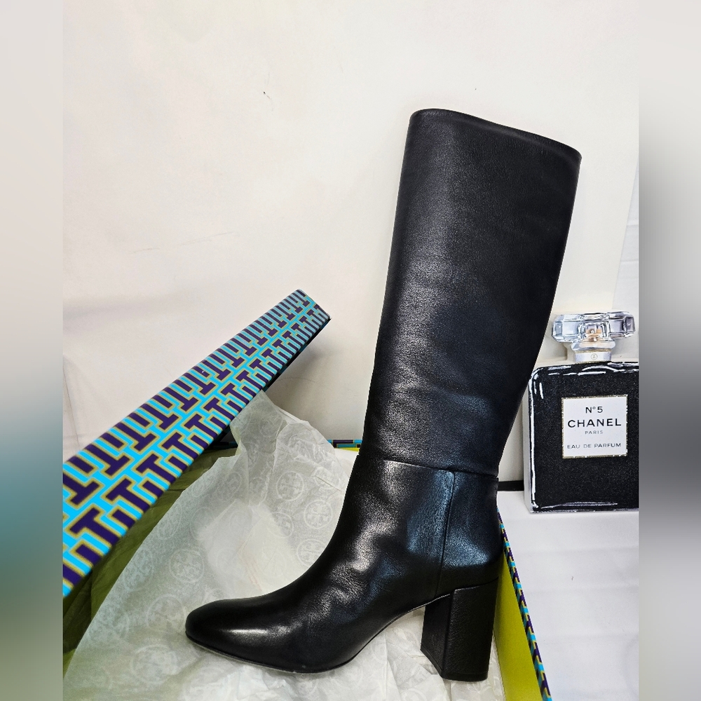 Classic Tall Black Leather Tory Burch Women's Boots Size 8